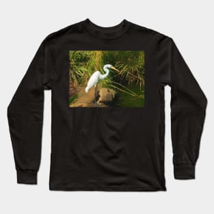 Great White Egret By Water Long Sleeve T-Shirt